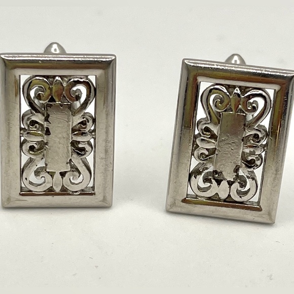 Victorian Grate Design Cufflinks Vintage Swank Wedding silver tone formal wear - Picture 2 of 6
